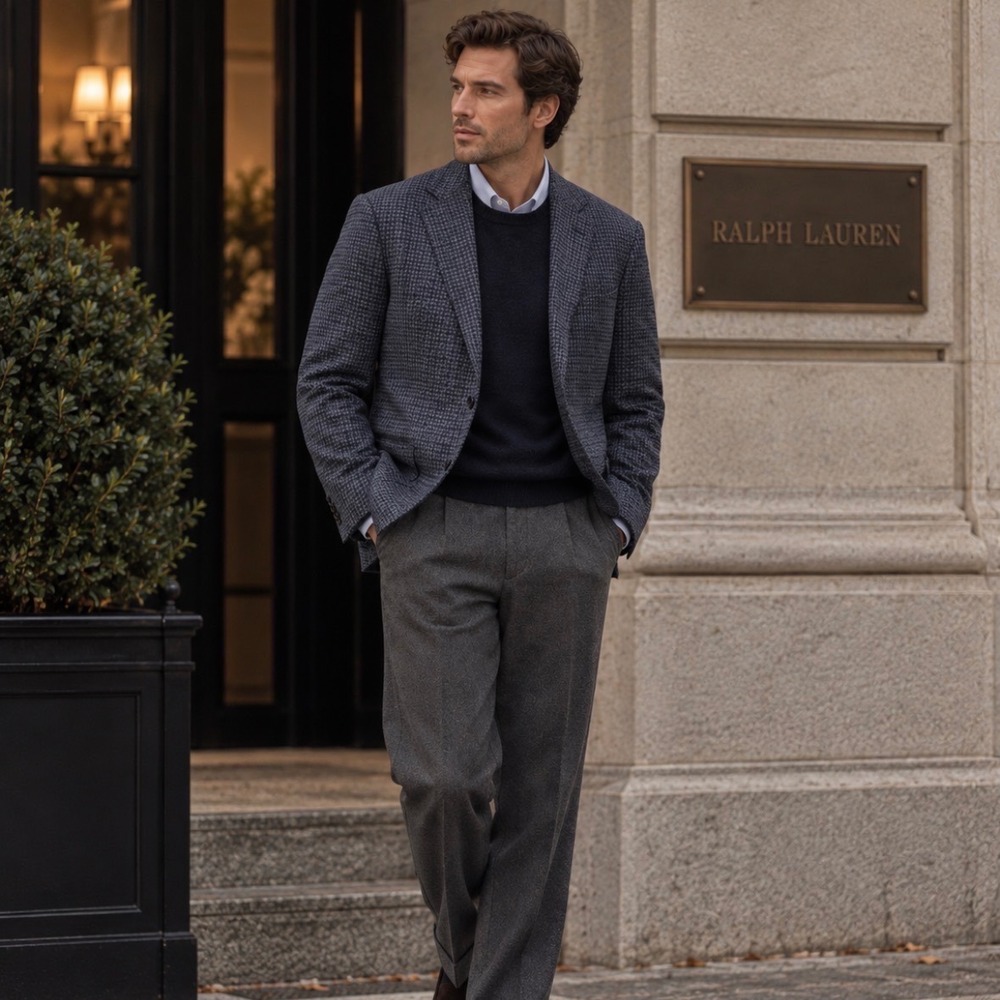 J.Crew Ludlow Blazer 44R Moon English Wool Cotton Navy Grey Check Sport Coat